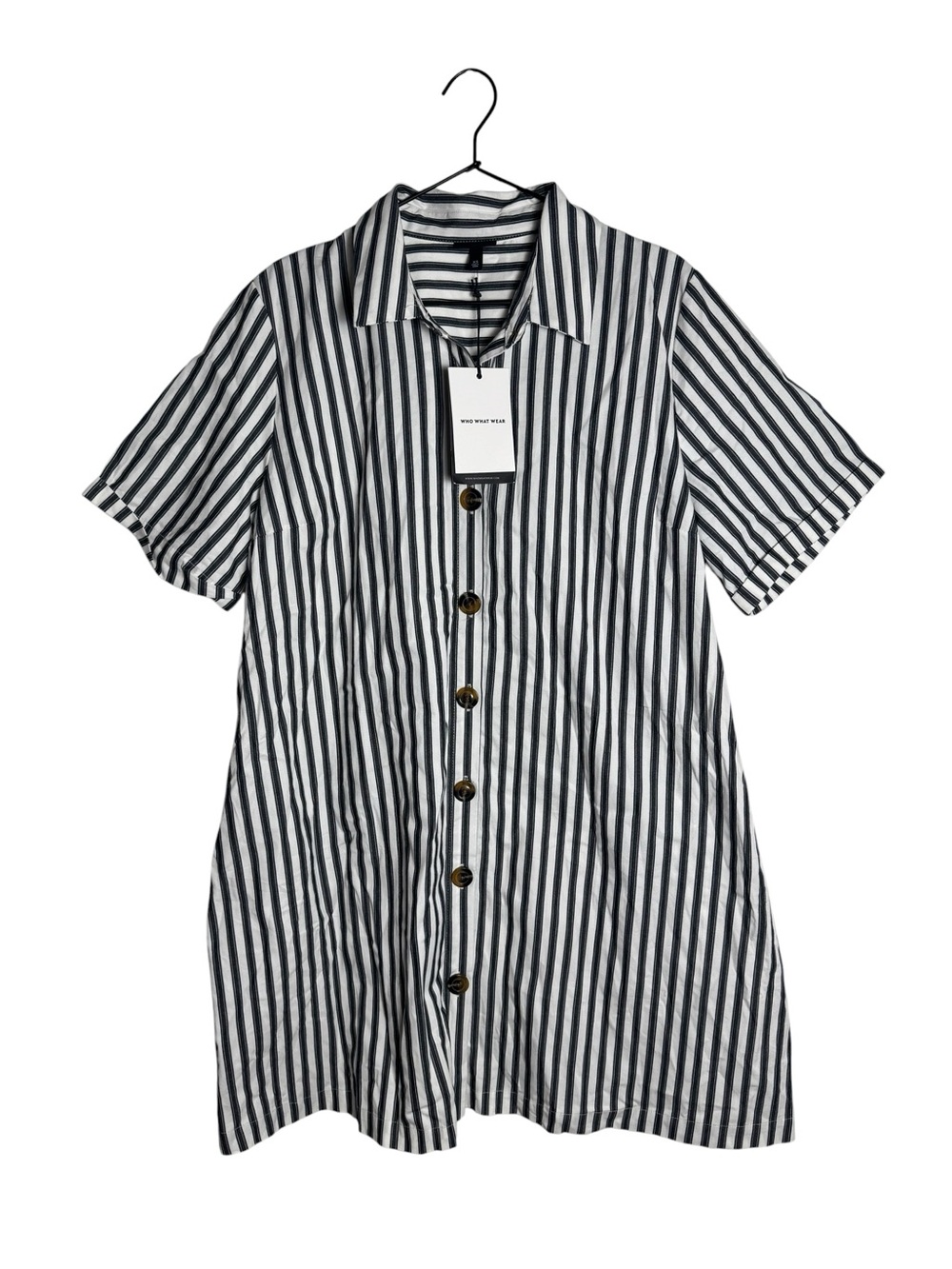 NWT Who What Wear Trailing Stripe Button Shirt Mini Dress Short Sleeve XS